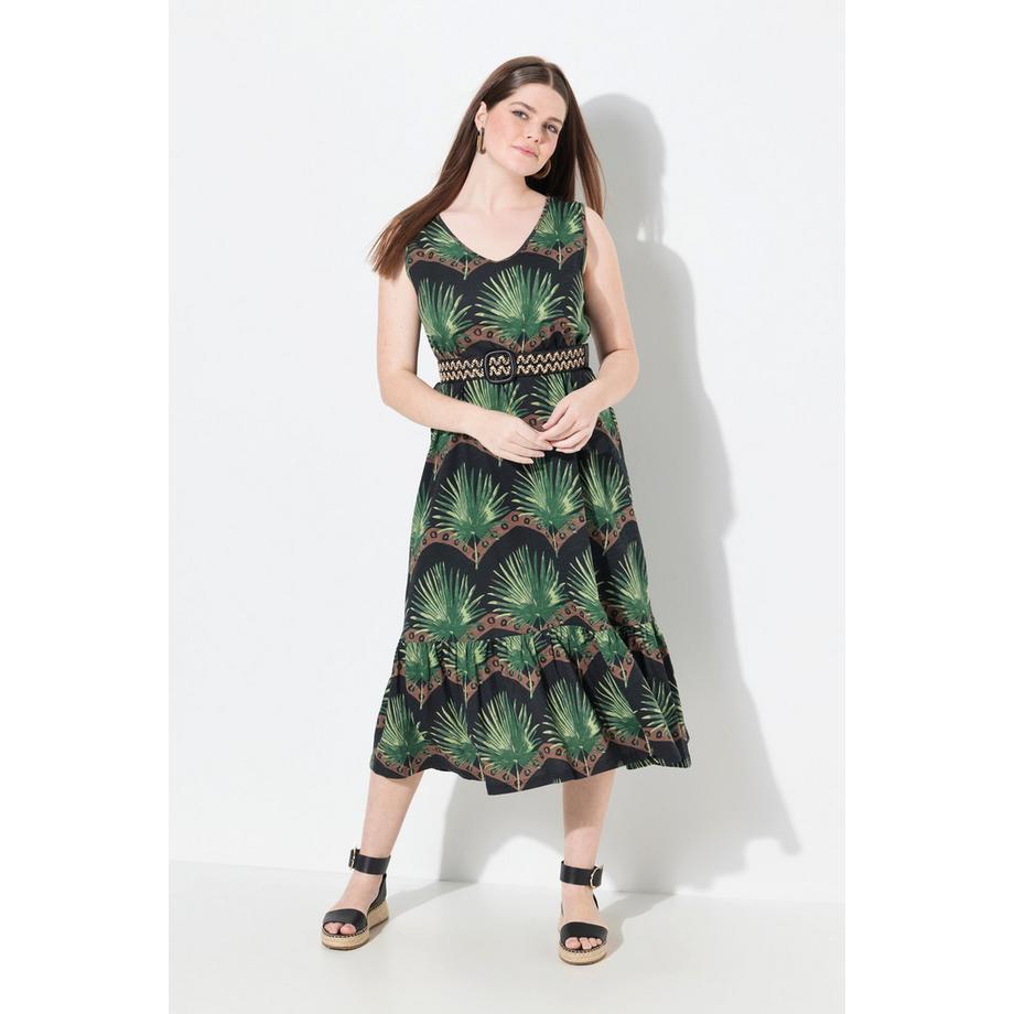 Ulla Popken Robe Maxi Feuilles Encolure V Sans Manches  