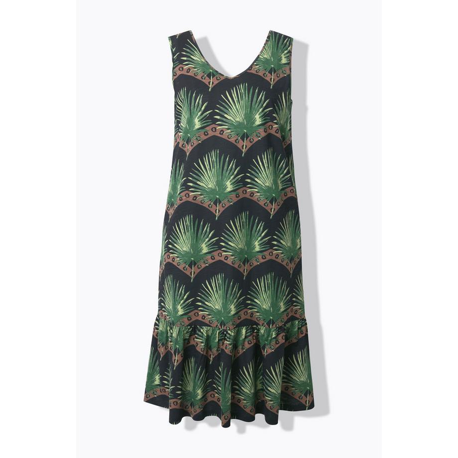 Ulla Popken Robe Maxi Feuilles Encolure V Sans Manches  