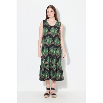 Robe maxi, feuilles, encolure en V, sans manches