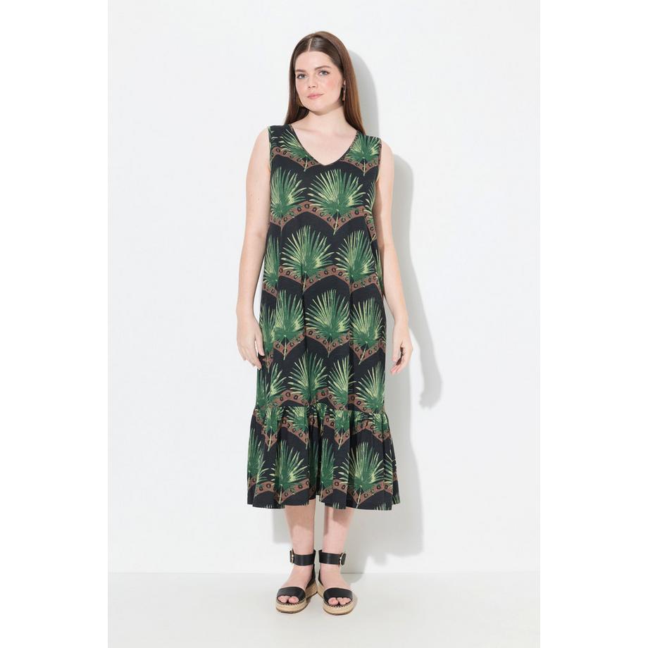 Ulla Popken Robe Maxi Feuilles Encolure V Sans Manches  