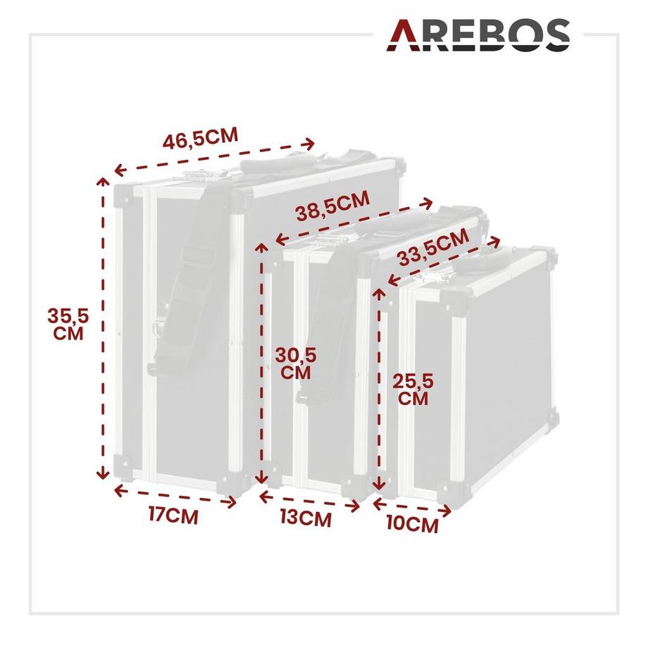 Arebos  3er Set Transportkoffer | 50 L Gesamtvolumen | Abschließbar | Tragegurt 