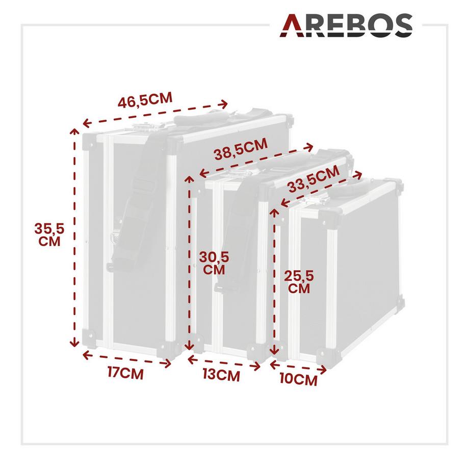 Arebos  3er Set Transportkoffer | 50 L Gesamtvolumen | Abschließbar | Tragegurt 
