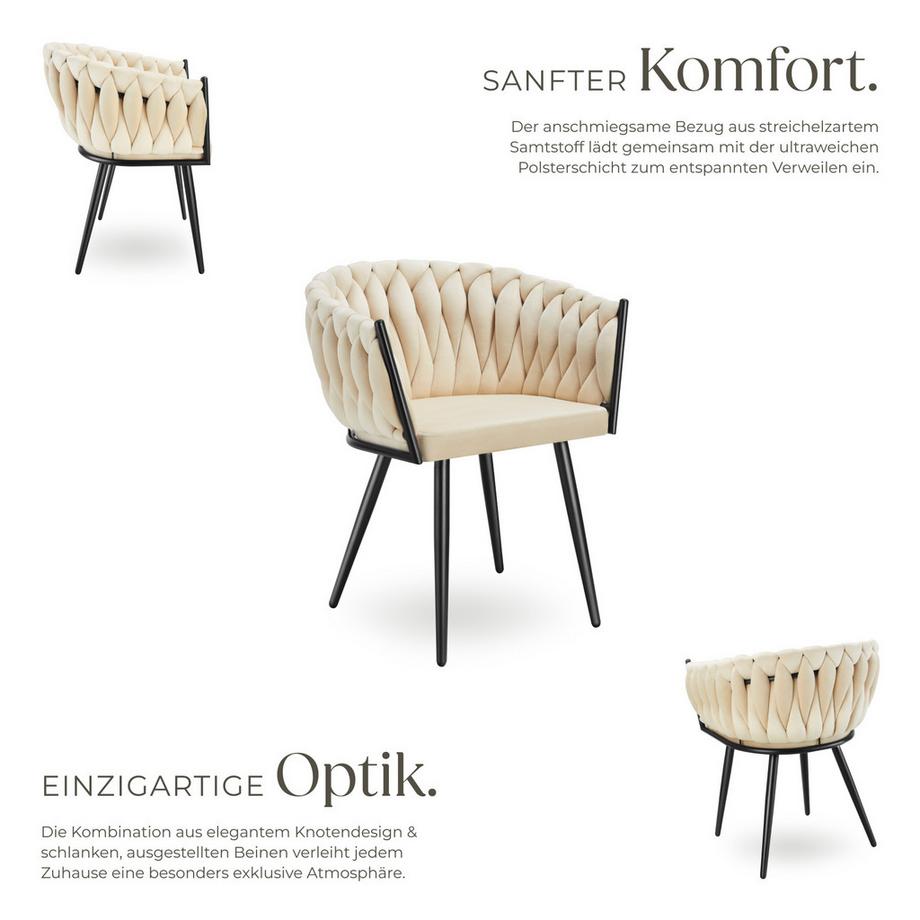 Tectake Set Esszimmerstuhl Astano gepolstert, mit Samtbezug, Knotendesign durchgehende Lehne  