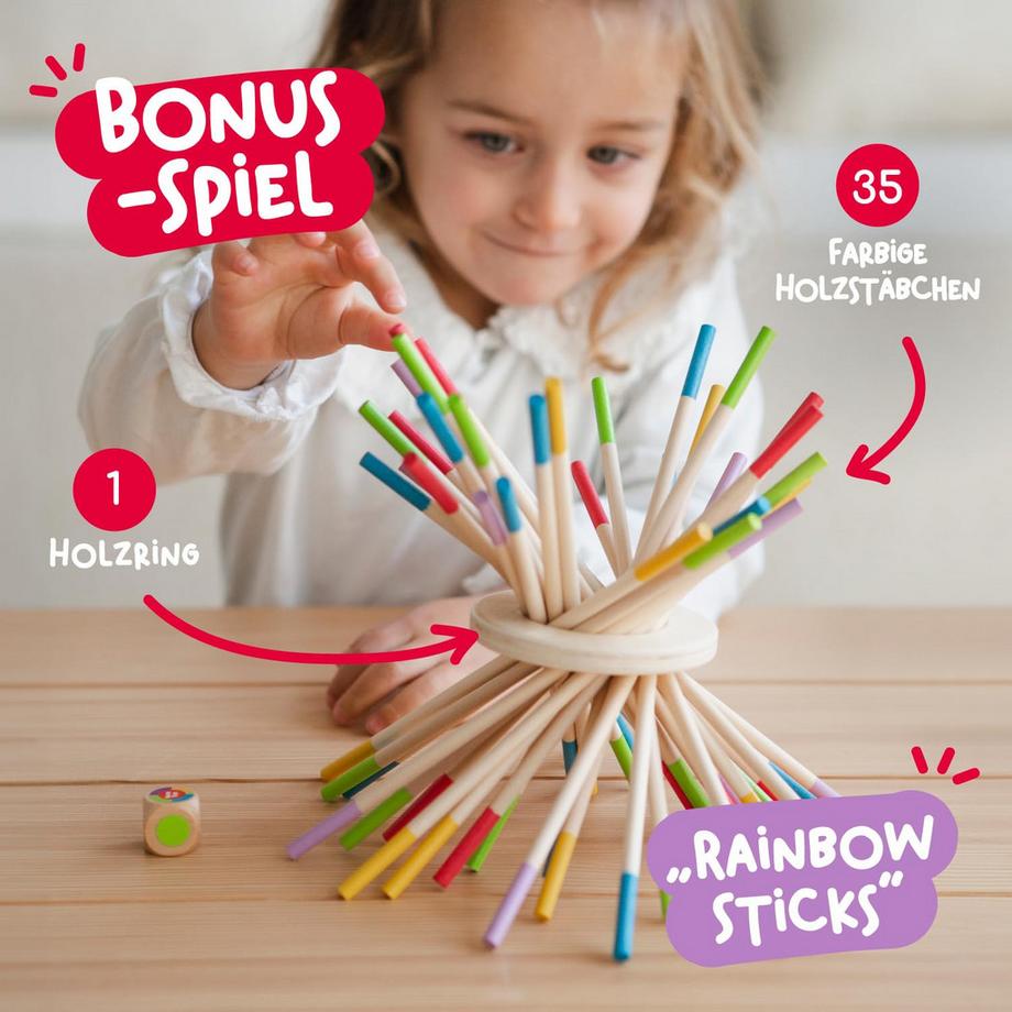 Activity-board  Pädagogisches Brettspiel mit bunten Stöcken, Würfeln und Karten - Spielzeug aus Holz 