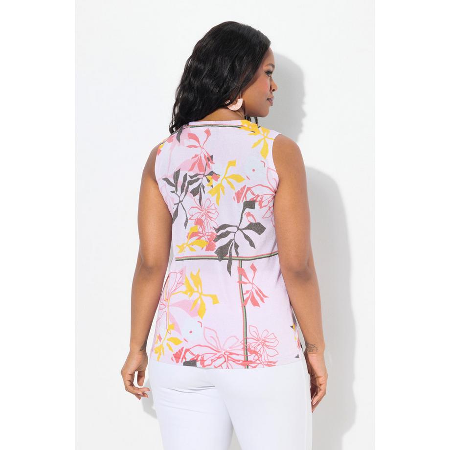 Ulla Popken Top smanicato in maglia fantasia floreale scollo a V  