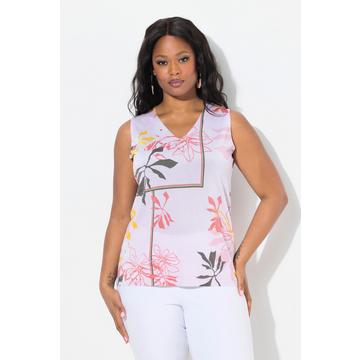 Top smanicato in maglia con design floreale e scollo a V