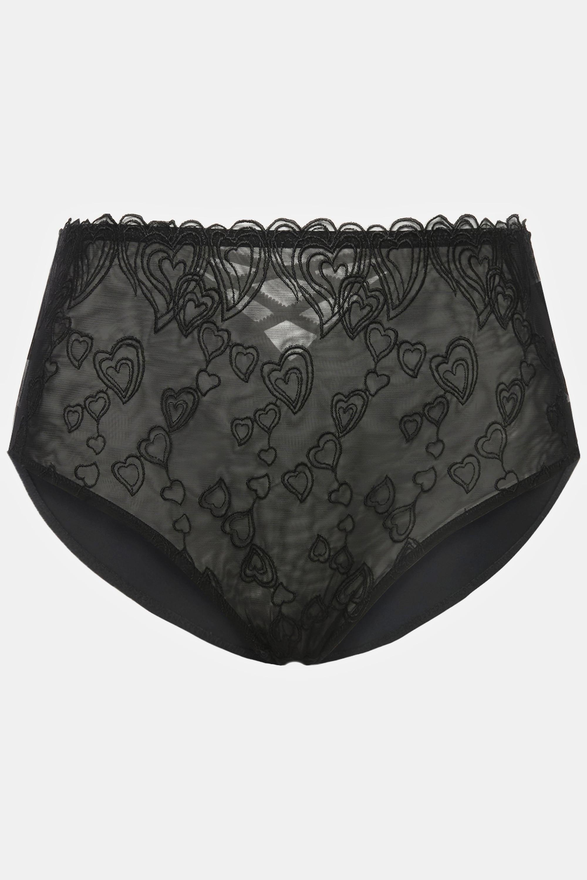 Ulla Popken  Culotte maxi. Dentelle transparente sur le devant, motif petits coeurs. Dos en microfibre. 