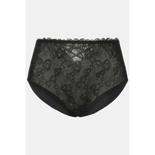 Ulla Popken  Culotte maxi. Dentelle transparente sur le devant, motif petits coeurs. Dos en microfibre. 