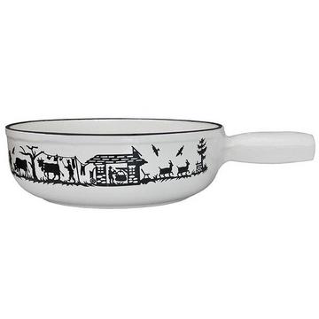 Weißer Caquelon mit alpinen Dekorationen, Heidi Cheese Line