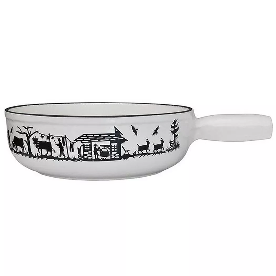 Heidi Cheese Line - Weißer Caquelon mit alpinen Dekorationen, One Size