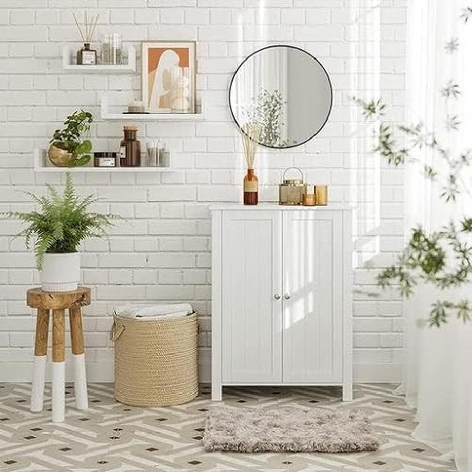 Pricenet Armoire de salle de bain blanche élégante avec étagères réglables  