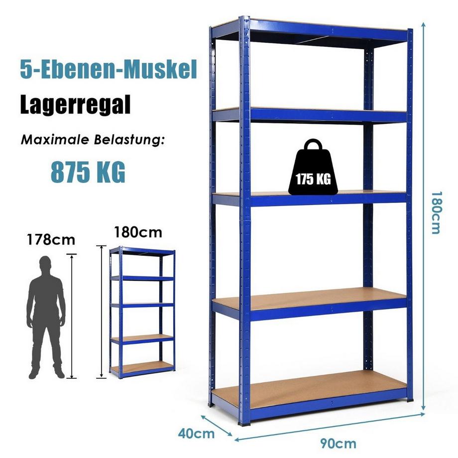B2X 5 Ebenen Lagerregal platzsparendes Schwerlastregal Steckregal Metallregal Werkstattregal  