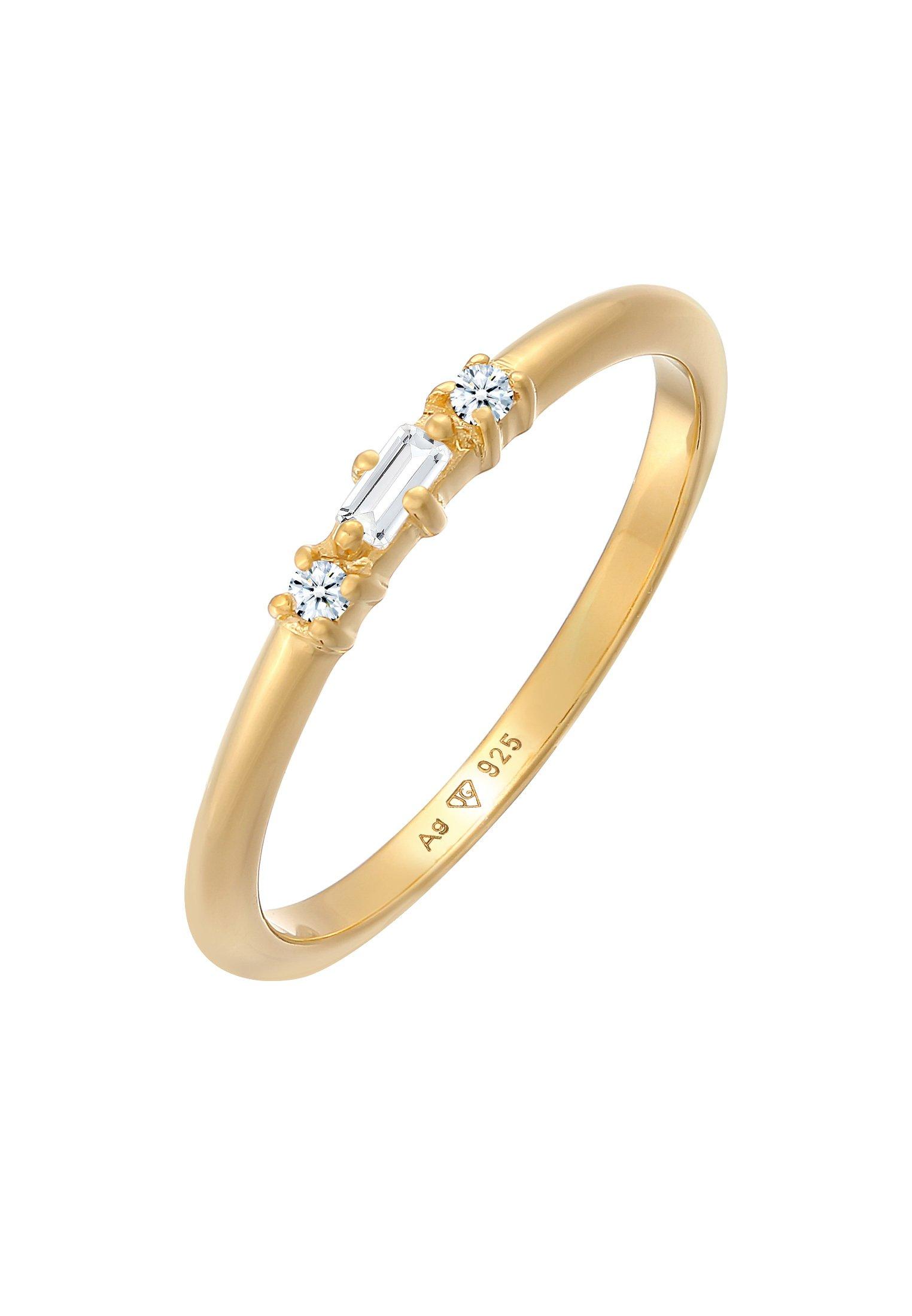 Image of Ring Verlobungsring Diamant (0.03 Ct.) Rechteck 925 Silber Damen Gold 54mm