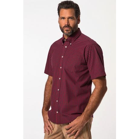 JP1880  Chemise à carreaux de tenue traditionnelle bavaroise. Manches courtes et col à pointes boutonnées. Coupe Modern Fit. rouge cerise foncé 