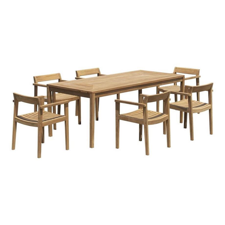 Vente-unique Salle à manger de jardin en teck : 1 table L.200 cm + 6 fauteuils - Naturel clair - ALLENDE de MYLIA  