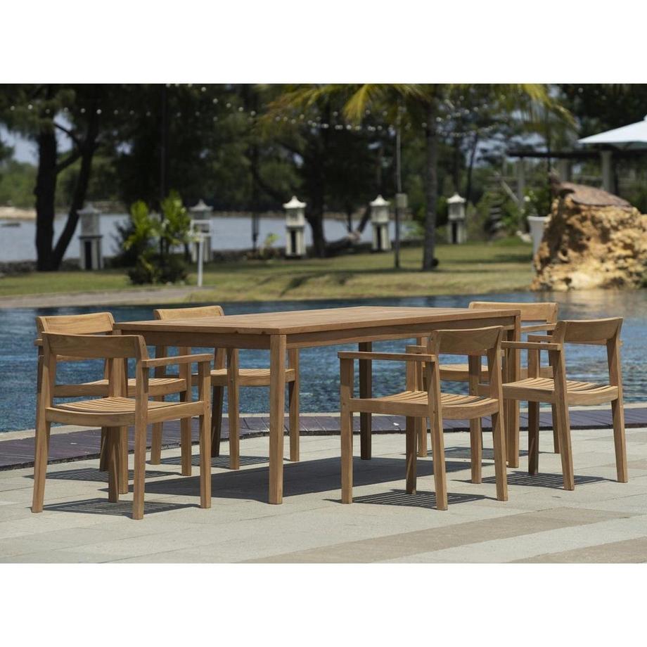 Vente-unique Salle à manger de jardin en teck : 1 table L.200 cm + 6 fauteuils - Naturel clair - ALLENDE de MYLIA  