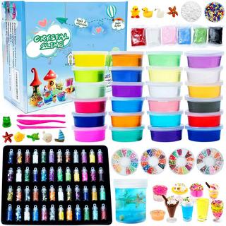 Activity-board  Slime Fluffy Kit - 24 Farben Slime-Kit Spielzeug mit 48 Glitter-Pulver, klare Slime-Zubehör für Kunst und Handwerk für Kinder 