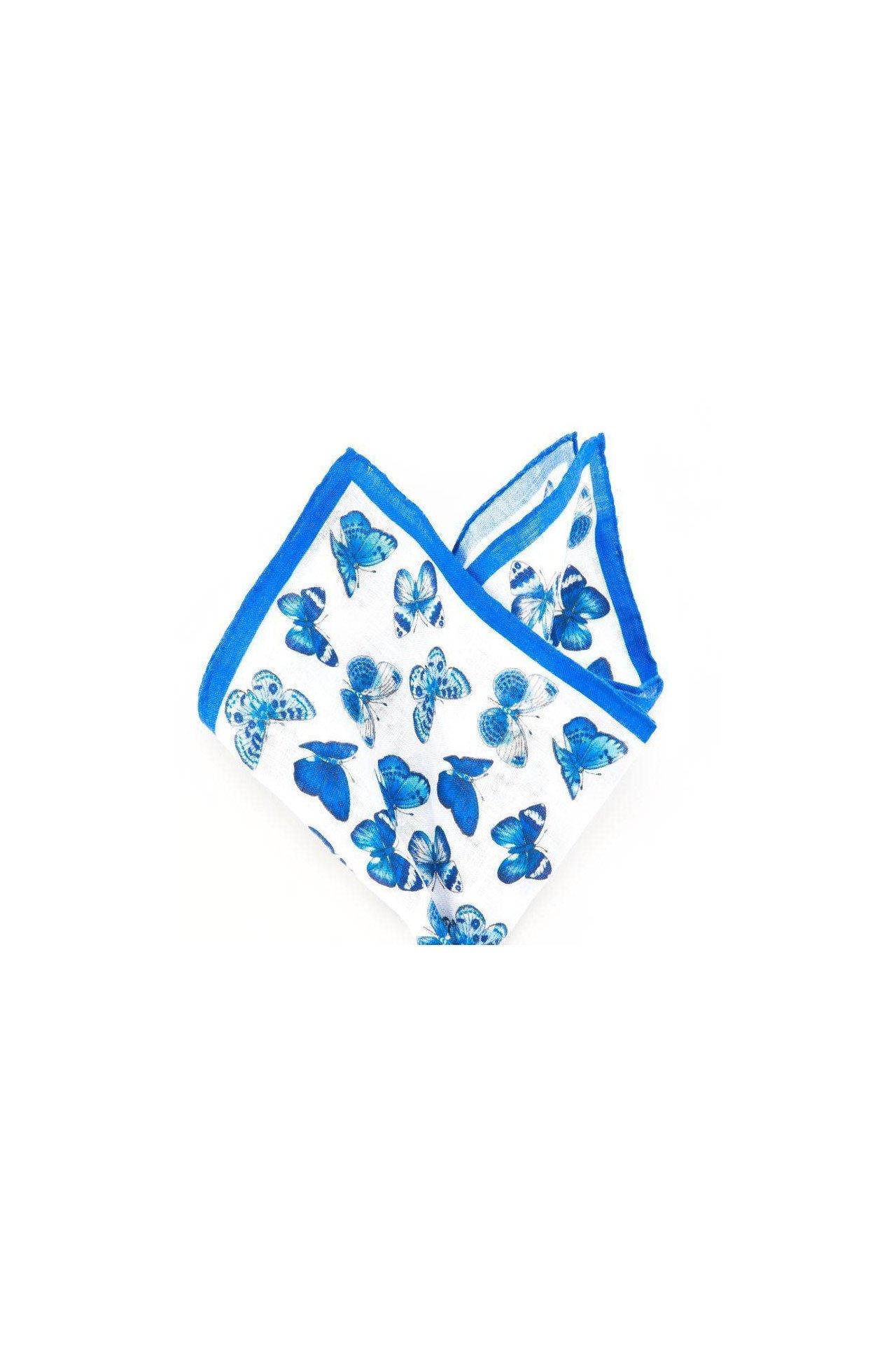 Image of Einstecktuch Aus Leinen Mit Schmetterlingen Herren Blau