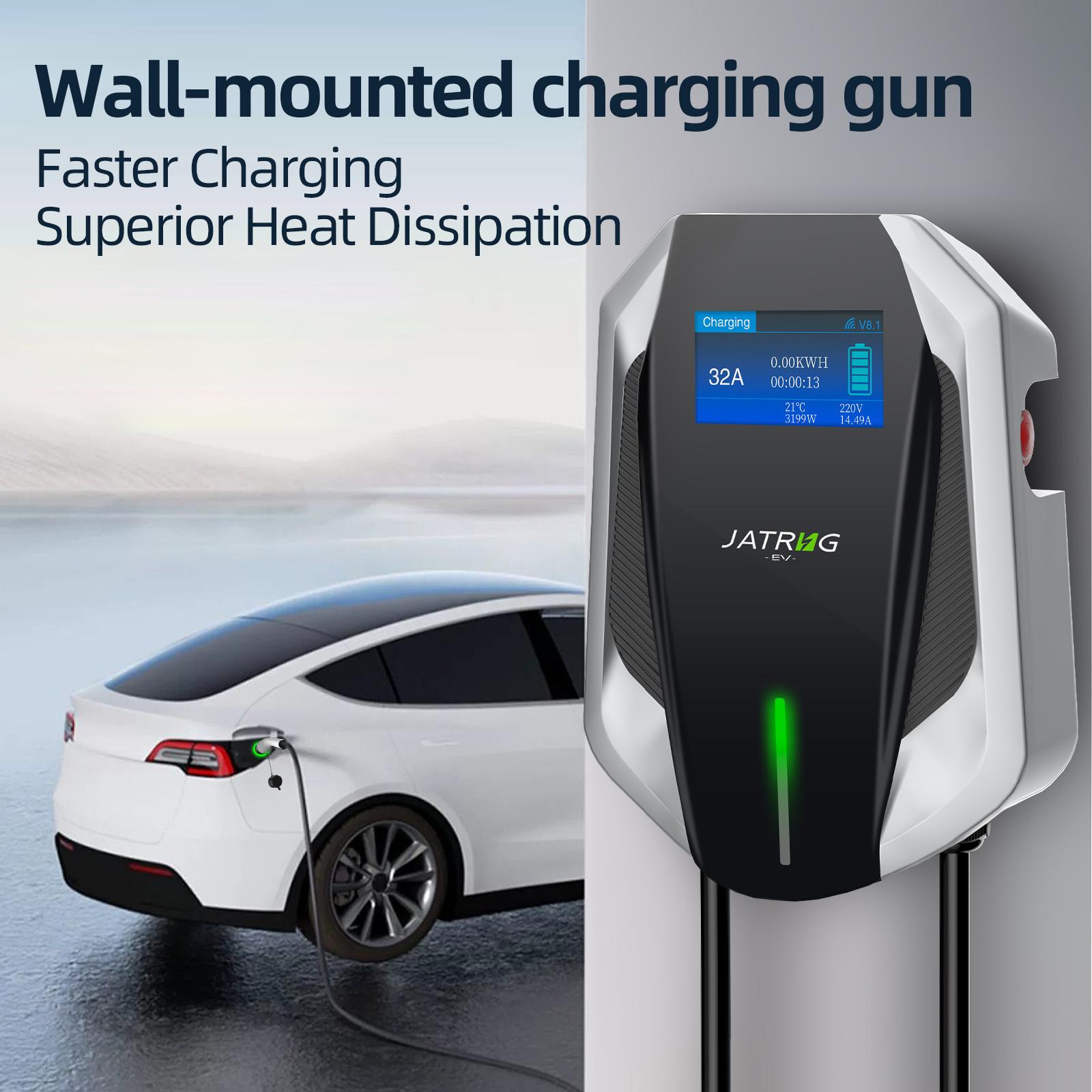 JATRHG  Stazione di Ricarica JATRHG per Auto Elettriche WallBox - Colonnina di Ricarica EV Tipo 2 Monofase 7KW, 32A, con Cavo 10M - Nero/Grigio 