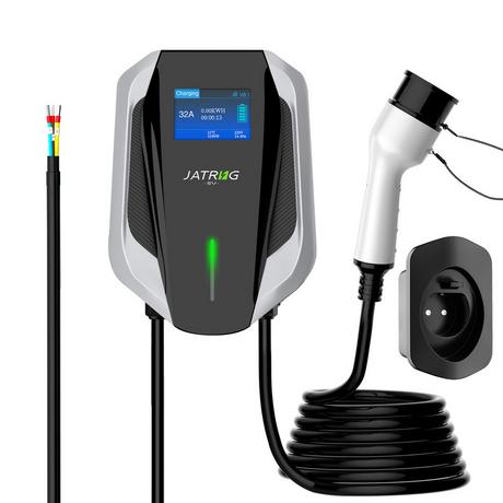 JATRHG  Stazione di Ricarica JATRHG per Auto Elettriche WallBox - Colonnina di Ricarica EV Tipo 2 Monofase 7KW, 32A, con Cavo 10M - Nero/Grigio 