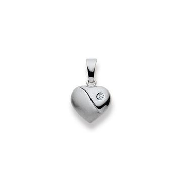 Pendentif coeur or blanc 750 diamant 0,02ct. 17x11mm