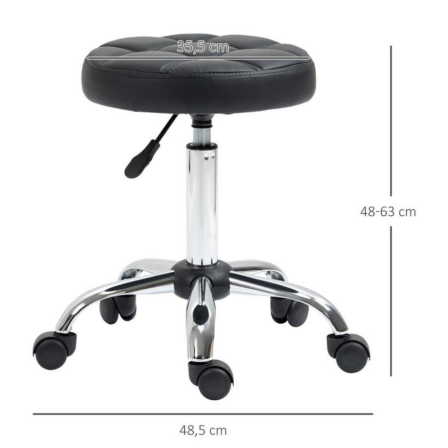 Northio Sgabello rotante, sgabello da lavoro regolabile in altezza, sgabello girevole da salone per ufficio, massaggio, ecopelle, nero, diametro 35,5 x 51-67 cm  