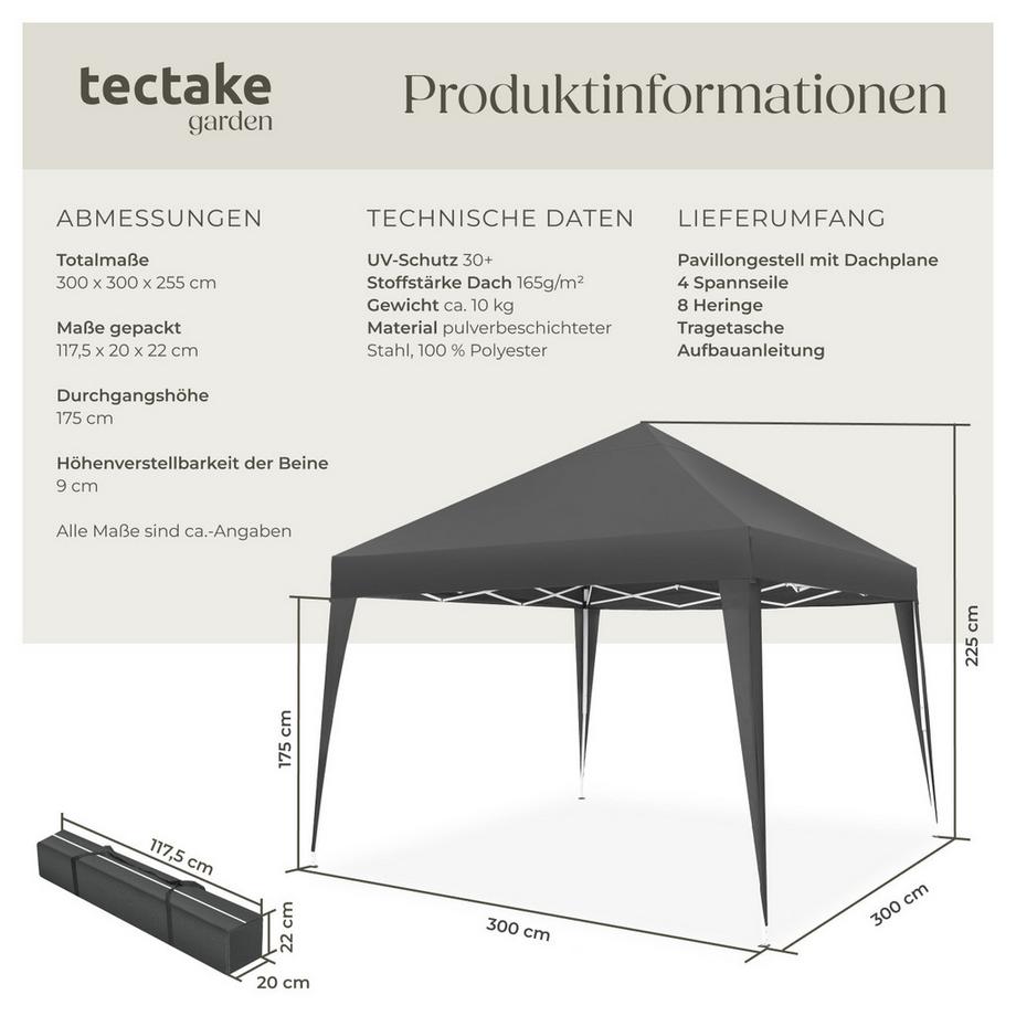 Tectake Pavillon Linosa 3 x 3 m faltbar und wasserabweisend  