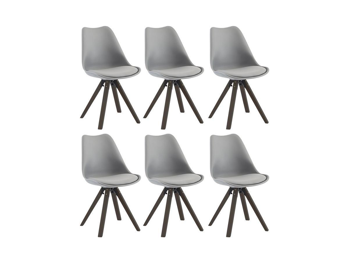 Vente-unique Stuhl 6er-Set - Polypropylen & Buche - Grau & Dunkle Naturfarben - SERANI  