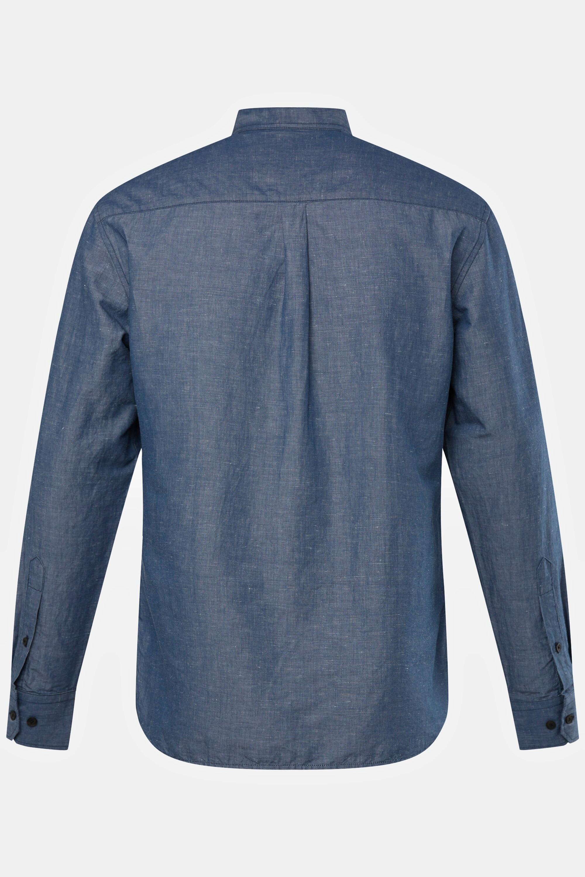 JP1880  Chemise aspect jean. Manches longues et col officier. Coupe Modern Fit bleu jean 