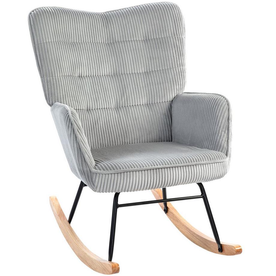 Northio Fauteuil à bascule, fauteuil à bascule aspect corde, accoudoir, fauteuil avec patins en bois, fauteuil de relaxation pour salon, chambre à coucher, gris clair  