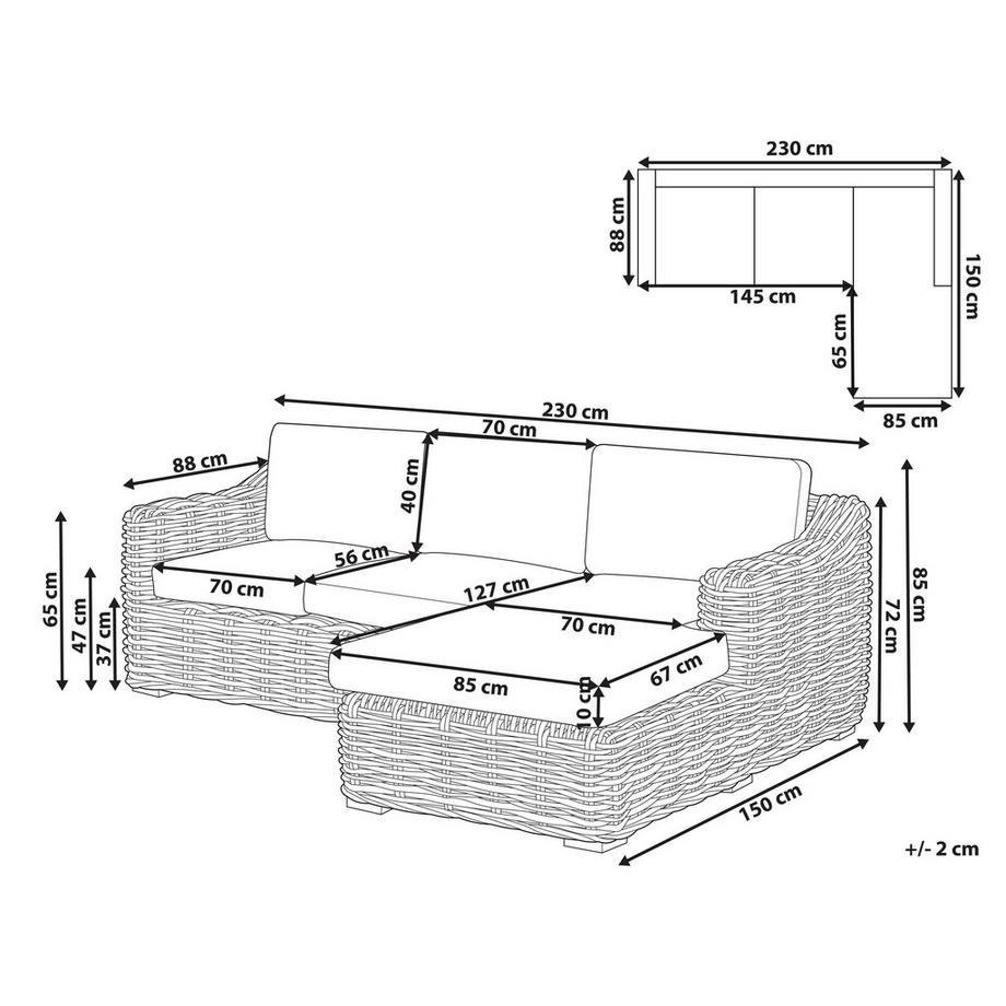 Beliani 3 Sitzer Sofa aus Rattan  BRIATICO  