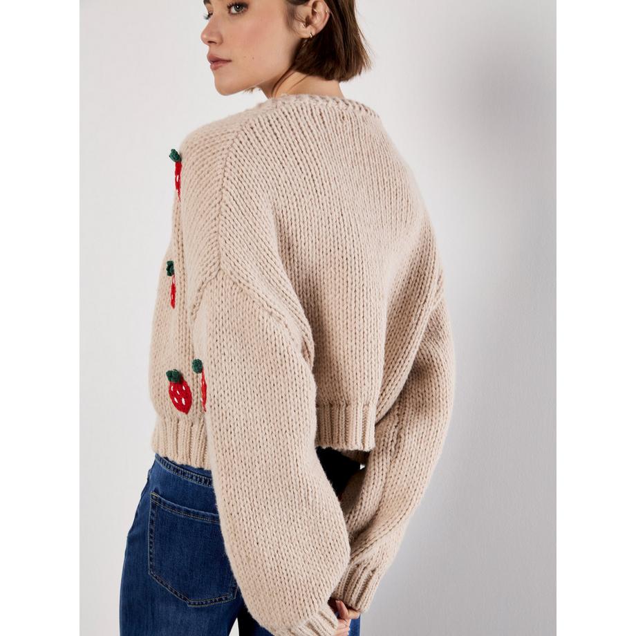 APRICOT Grobe Strickjacke Erdbeermuster  