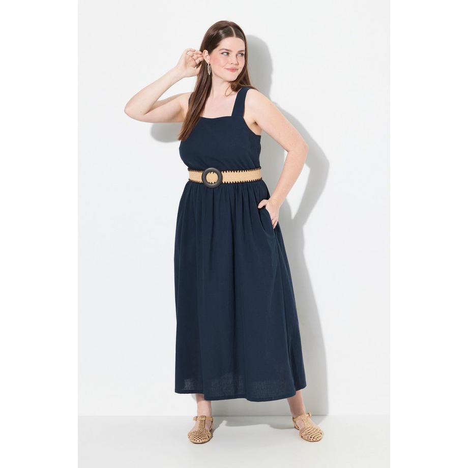 Ulla Popken Robe Maxi Teneur en Lin Sans Manches Poches  