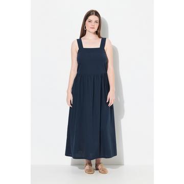 Maxi abito dal taglio smanicato in misto lino con tasche