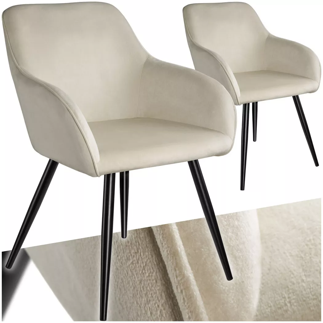 Tectake - Ensemble de 2 chaises en cuir synthétique aspect velours crème/noir