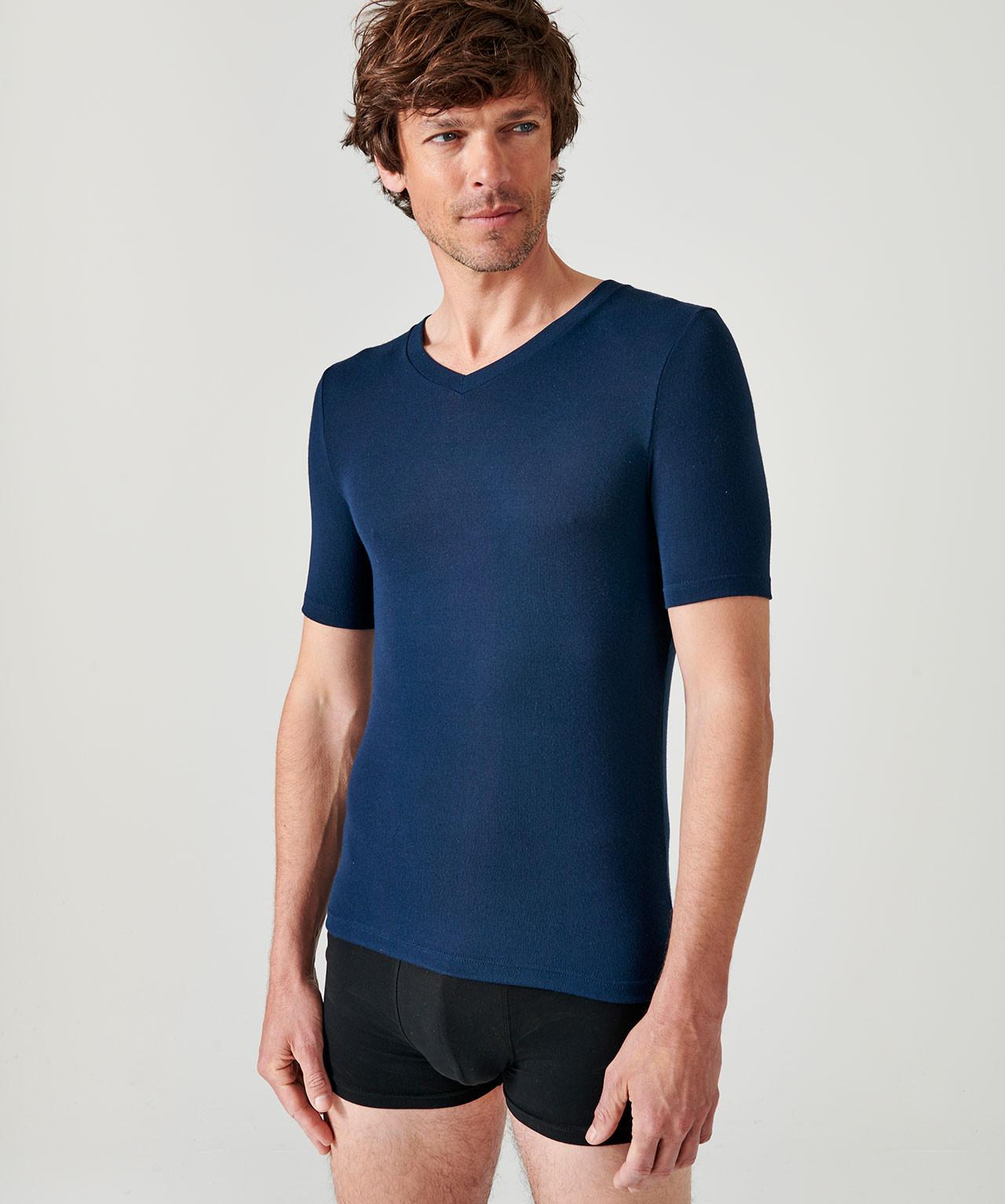 Image of T-shirt Mit V-ausschnitt. Herren Blau M