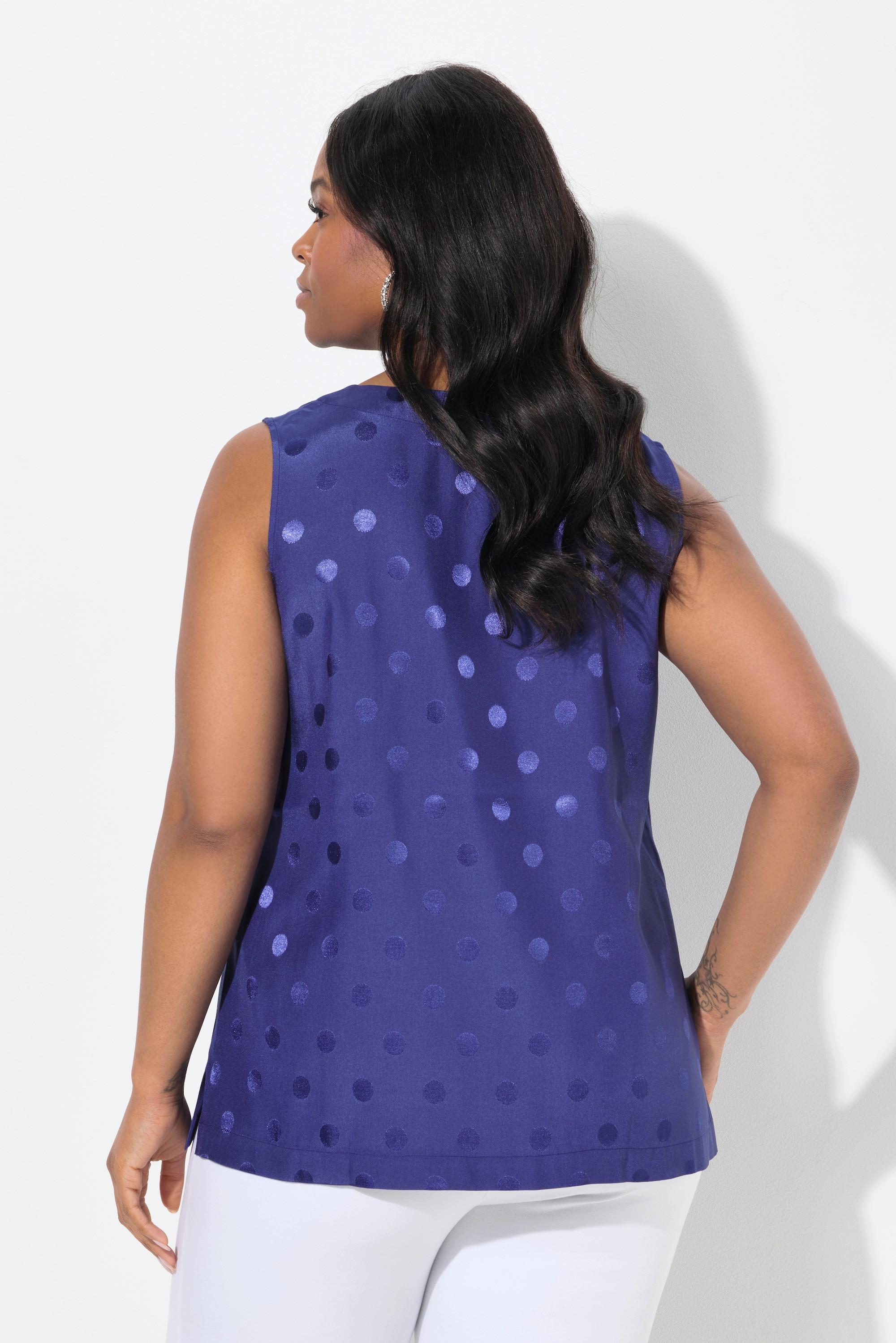 Ulla Popken Jacquard-Punkte Ärmelloses V-Ausschnitt Blusentop  