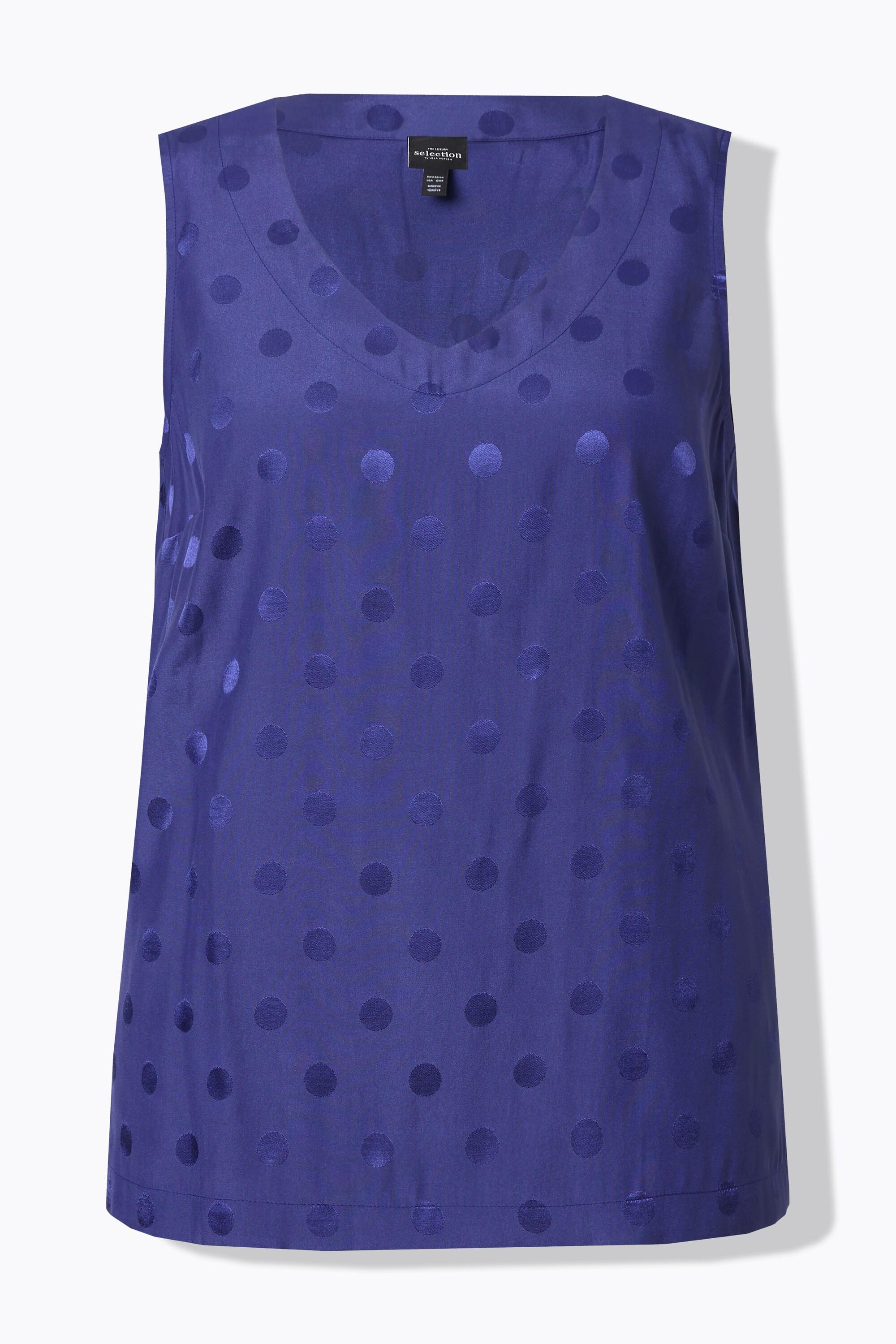 Ulla Popken Jacquard-Punkte Ärmelloses V-Ausschnitt Blusentop  