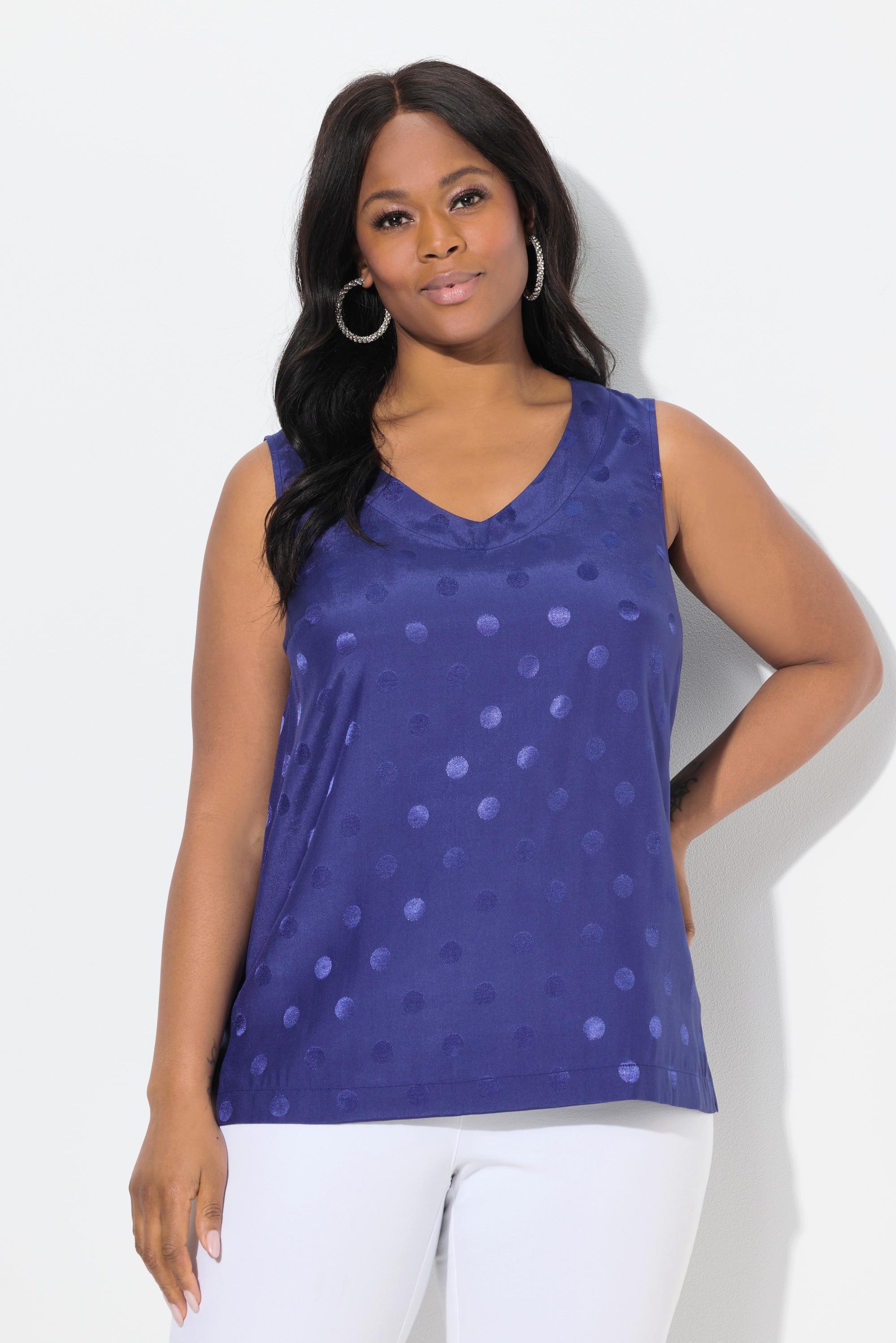 Ulla Popken Jacquard-Punkte Ärmelloses V-Ausschnitt Blusentop  