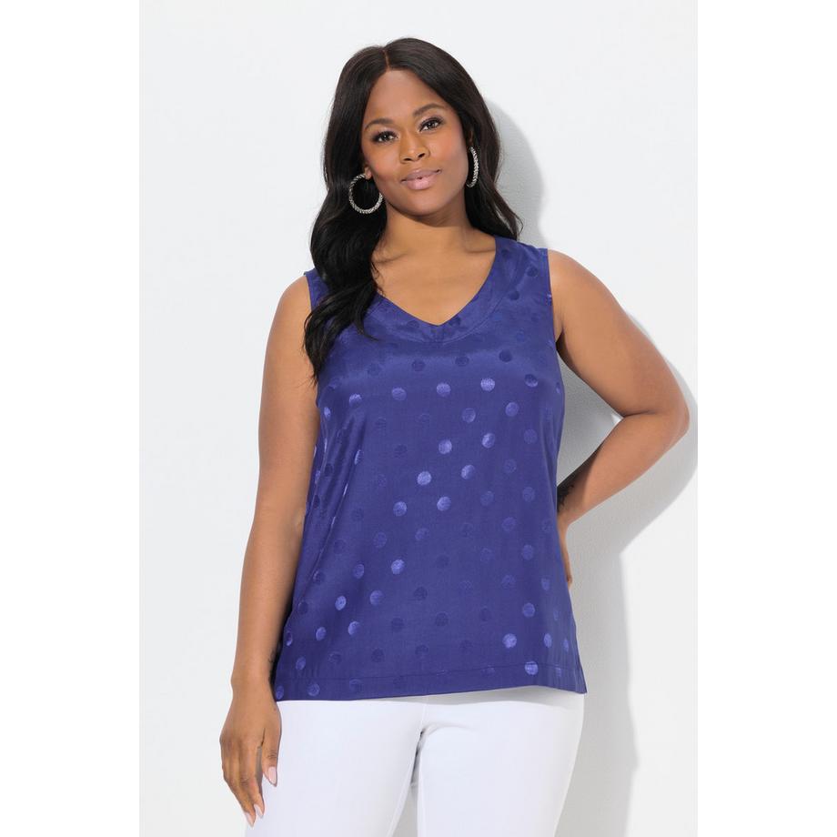 Ulla Popken Jacquard Pois Top Blusa Scollo V Senza Maniche  