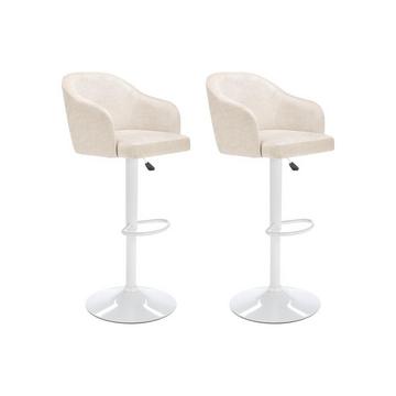 Lot de 2 tabourets de bar en tissu et métal - Hauteur réglable - Crème et blanc - CARSTEN