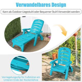 B2X Klappbarer Liegestuhl 5-fach verstellbare Gartenliege für den Außenbereich mit eingebauten Rädern Türkis  