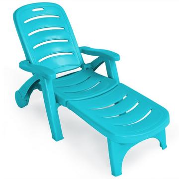 Klappbarer Liegestuhl 5-fach verstellbare Gartenliege für den Außenbereich mit eingebauten Rädern Türkis