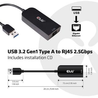 Club3D  Adaptateur réseau USB 3.2 Gen1 type A sur RJ45 2.5 Gbps 