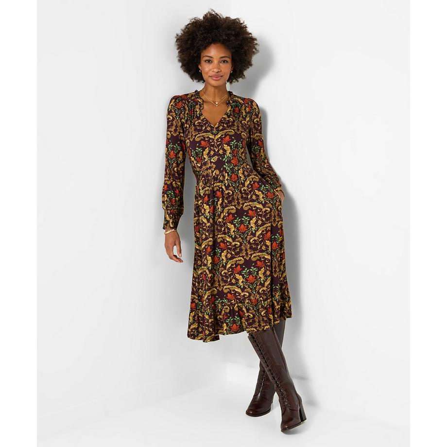 Joe Browns Elegantes Midikleid mit langen Ärmeln und Blättermotiv  