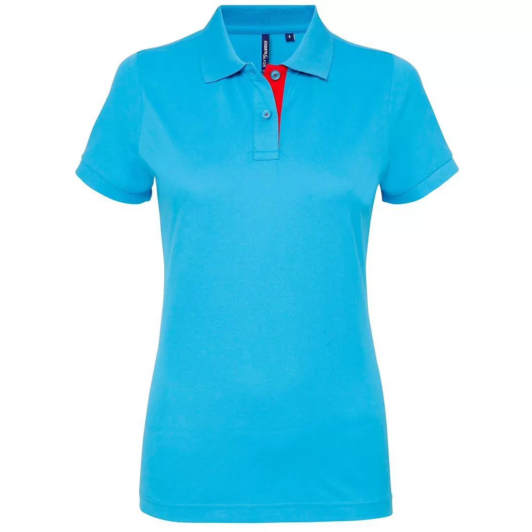 Asquith & Fox - Kurzarm Kontrast Polo Shirt, für Damen, Türkisblau, Größe L