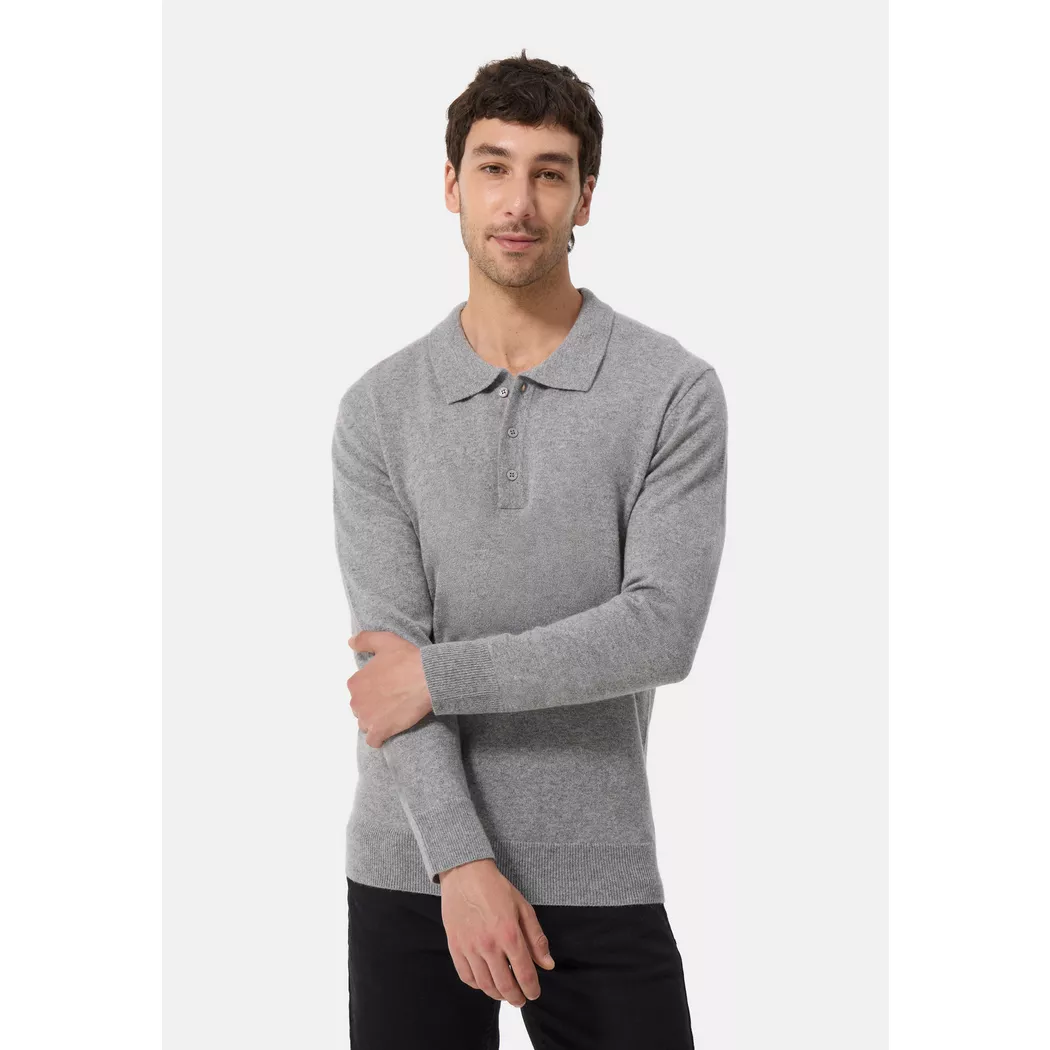 CASH-MERE.CH - Kaschmir Poloshirt Langarm, für Herren, Grau, Größe XXL