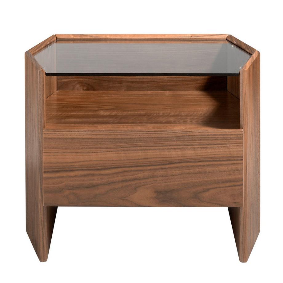 ANGEL CERDA Table de chevet en noyer avec plateau en verre trempé  