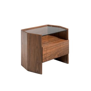 Table de chevet en bois noyer et verre