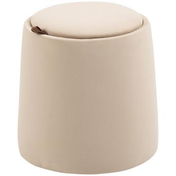 Ottomane Runder Sitzhocker Mit Stauraum In Samtoptik, Beige, Abnehmbarer Deckel, Ø44Cmx47,5Cm, Als Beistelltisch